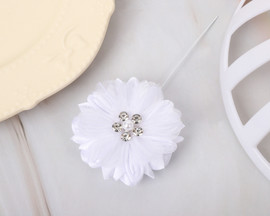 2 1/4" White Organza Silk Pearl Rhinestone Center Flower - Pack of 12
