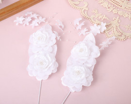 6" Gold Duo Rose Silk Pearl Accent Corsage Flowers - Pack of 12