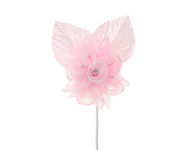 2 1/2" Pink Organza Rhinestone Center Pearl Single Rose Flowers - Pack of 12
