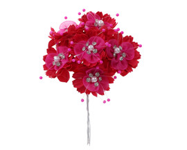 1 3/4" Fuchsia Silk Organza Flower Pearl Spray Rhinestones - Pack of 72