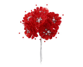1 3/4" Red Silk Organza Flower Pearl Spray Rhinestones - Pack of 72