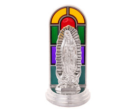 4" Silver Our Lady of Guadalupe Stained Glass Mini Statue- Pack of 6