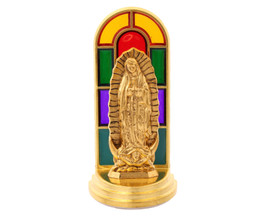 4" Gold Our Lady of Guadalupe Stained Glass  Mini Statue- Pack of 6