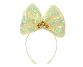 4 1/2" Light Yellow LED Light Up Sequin Plush Bow Headband - Pack of 12