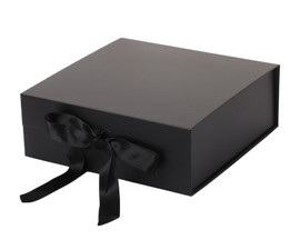 10" x 10" Black Square Magnetic Closure Ribbon Cardboard Gift Box - Set of 3