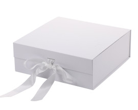 10" x 10" White Square Magnetic Closure Ribbon Cardboard Gift Box - Set of 3