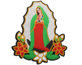 9 1/2" x 8" Silver Our Lady of Guadalupe Sequin Religious Patch - Pack of 6
