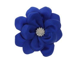 3" Satin Royal Blue Flower with Rhinestone Center - Pack of 12
