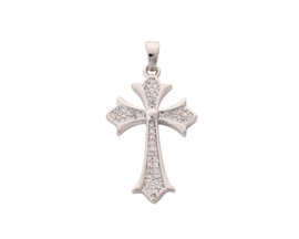 1 1/4" Long Silver Rhinestone Religious Cross Jewelry Pendant - Pack of 12