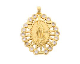 1 1/4" Long Gold Rhinestone Religious Lady of Guadalupe Jewelry Pendant - Pack of 12
