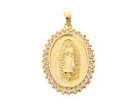 1 1/4" Long Gold Rhinestone Religious Lady of Guadalupe Jewelry Oval Pendant - Pack of 12