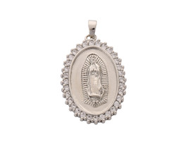 1 1/4" Long Silver Rhinestone Religious Lady of Guadalupe Jewelry Oval Pendant - Pack of 12
