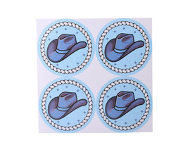 2" Round Blue Cowboy Hat Baby Shower Gender Reveal Stickers - Pack of 48