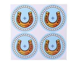 2" Round Blue Cowboy Horseshoe Baby Shower Gender Reveal Stickers - Pack of 48