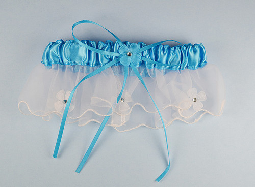 Turquoise Bridal Wedding Satin Garter with Floral Organza Trim - Pack of 12 Pieces