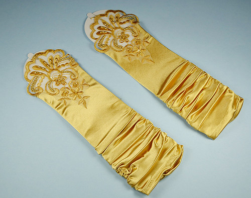 Gold Adult Bridal Wedding Satin Fingerless Gloves Elbow Length - Pack of 12 Pairs