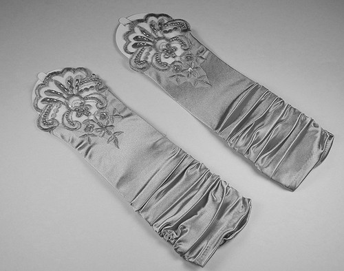 Silver Adult Bridal Wedding Satin Fingerless Gloves Elbow Length - Pack of 12 Pairs