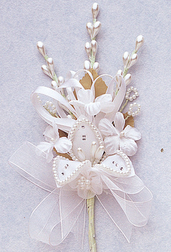 7" White Silk Corsage Flowers with Rhinestone Leaf - Pack of 12
