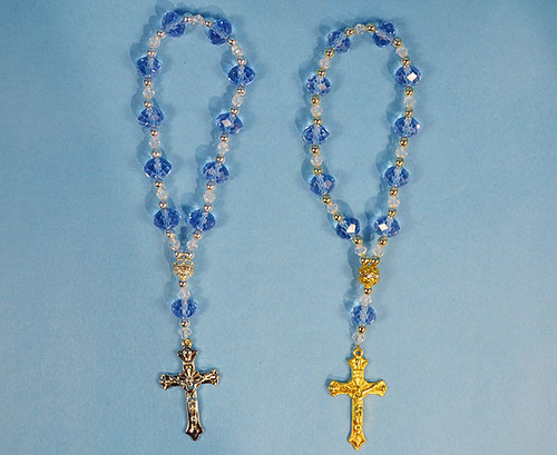 6.5" Blue and Silver Crystal Rosary Bracelet - Pack of 12 Pieces
