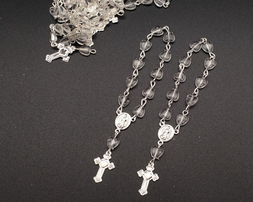 3.5" Clear Silver Miniature Rosaries - Pack of 100 Mini Rosary Favors