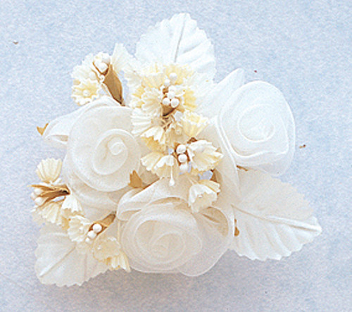 1.5" Ivory Organza Pearl Flowers with Leaf - Pack of 12