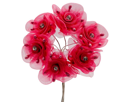 1.5" Fuchsia Organza Flowers with Rhinestone - Pack of 72