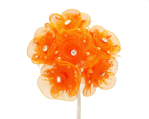 1.5" Orange Organza Flowers with Rhinestone - Pack of 72