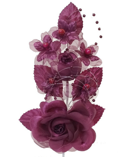 6" Burgundy Silk Corsage Flowers with Pearl Spray - Pack of 12