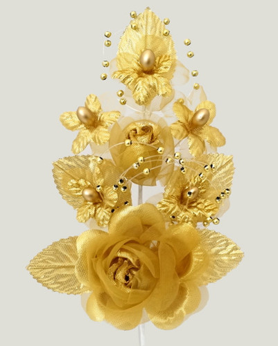 6" Gold Silk Corsage Flowers with Pearl Spray - Pack of 12