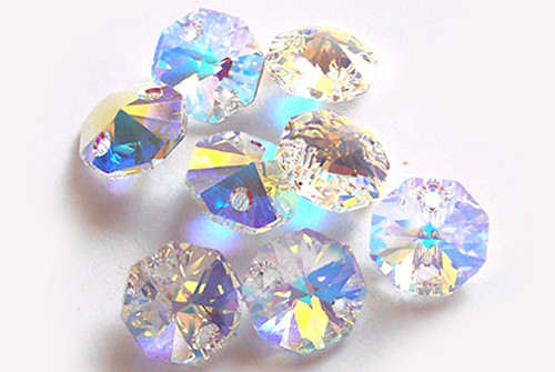 14mm Iridescent AB Clear Crystal Octagon Prism Beads - Pack of 200