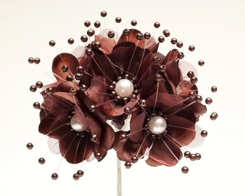 1.5" Brown Silk Flowers with Pearl - Pack of 72