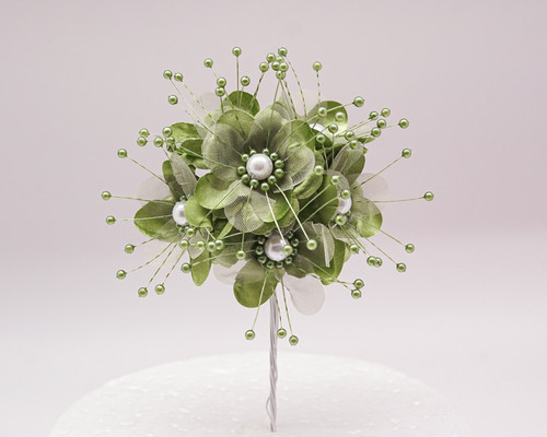 1.5" Moss Green Silk Flowers with Pearl - Pack of 72