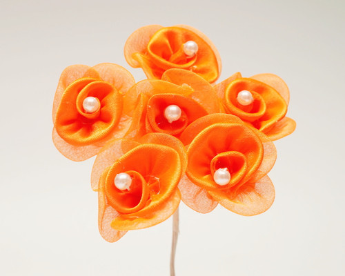 1 1/4" Orange Satin Organza Flowers with Pearl - Pack of 72