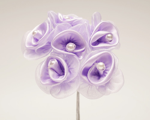 1 1/4" Lavender Satin Organza Flowers with Pearl - Pack of 72