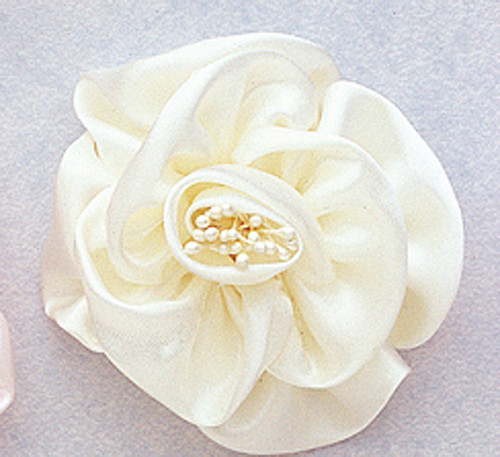 3" Ivory Large Satin Rose Flowers - Pack of 12