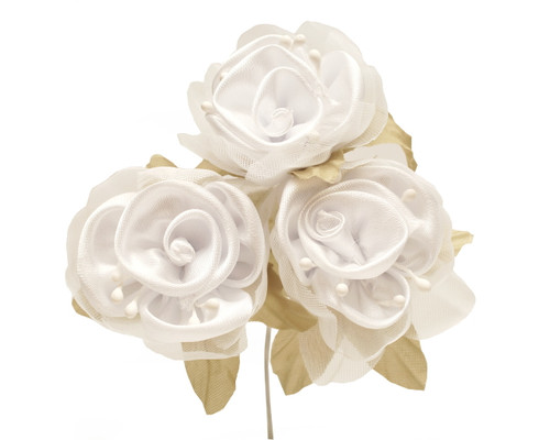 2" White Satin Silk Flowers with Leaves - Pack of 36