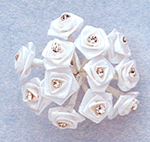 3/4" White Silk Rose Flowers with Rhinestones - Pack of 144