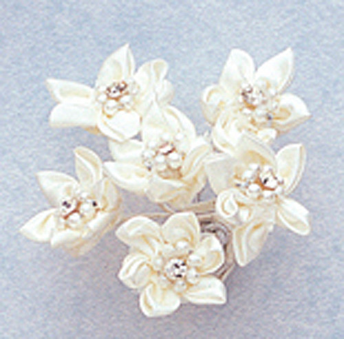 1" Ivory Satin Flowers with Rhinestone and Pearl - Pack of 72