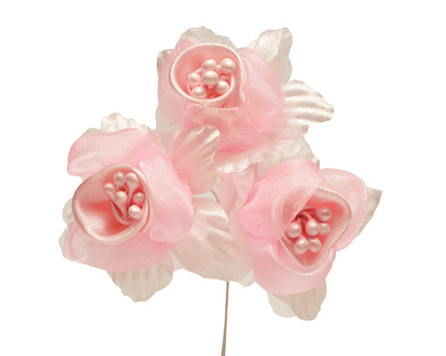2" Pink Satin Silk Flowers with Pearl - Pack of 36