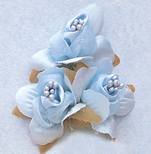 1 3/4" Light Blue Satin Silk Flowers with Pearl - Pack of 36