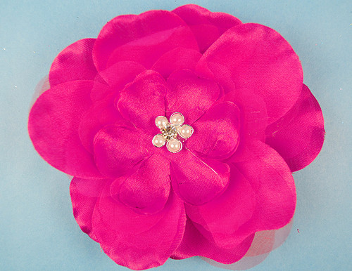 4.5" Fuchsia Large Silk Flowers with Rhinestone - Pack of 12 Pieces