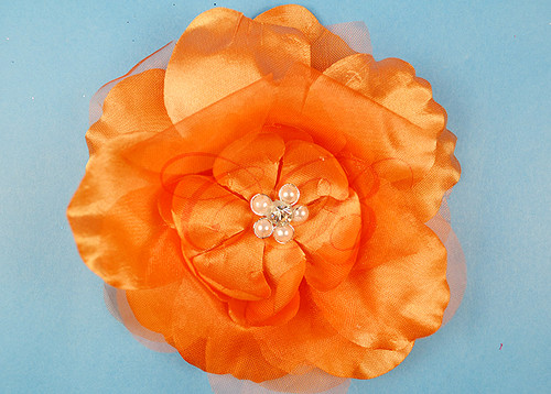 4.5" Orange Large Silk Flowers with Rhinestone - Pack of 12 Pieces