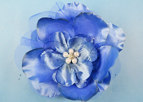 4.5" Royal Blue Large Silk Flowers with Rhinestone - Pack of 12 Pieces