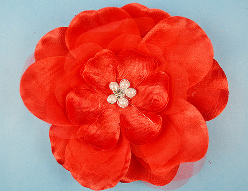 4.5" Red Large Silk Flowers with Rhinestone - Pack of 12 Pieces
