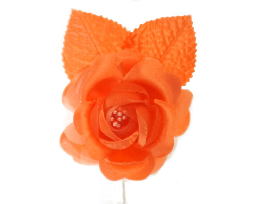 2.5" Orange Silk Single Rose Flowers - Pack of 12