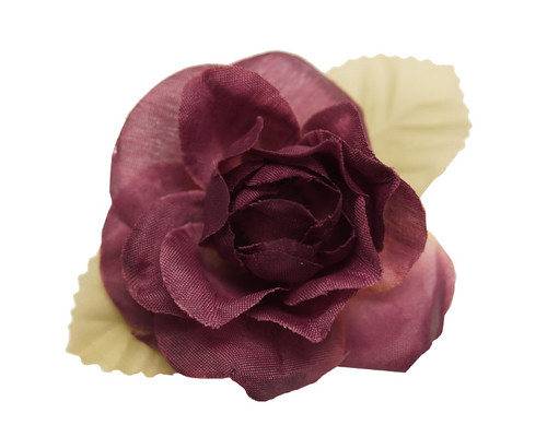 2" Burgundy Dry Single Rose Silk Flowers with Plastic Base - Pack of 12 Pieces