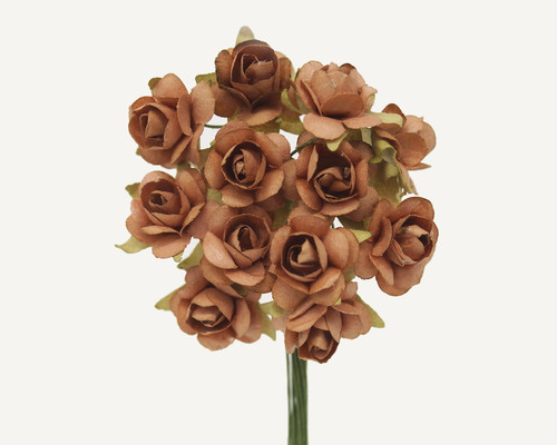1/2" Brown Small Tea Rose  Mulberry Craft Paper Flowers - Pack of 144