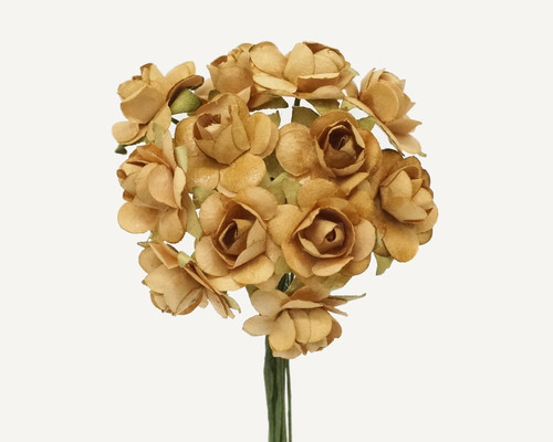 1/2" Tan Small Tea Rose Mulberry Craft Paper Flowers - Pack of 144