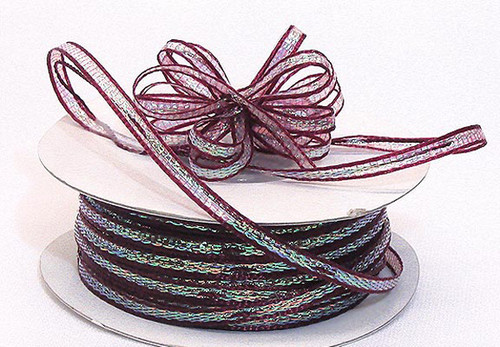 1/8"x50 yards Burgundy Organza Pull Bows Ribbon with Iridescent Edge - Pack of 7 Rolls