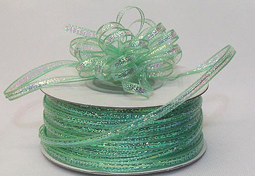 1/8"x50 yards Mint Green Organza Pull Bows Ribbon with Iridescent Edge - Pack of 7 Rolls